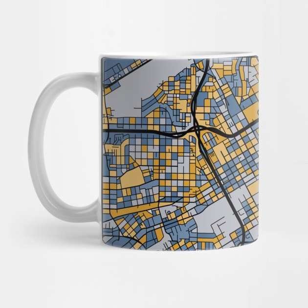 Birmingham Map Pattern in Blue & Gold by PatternMaps